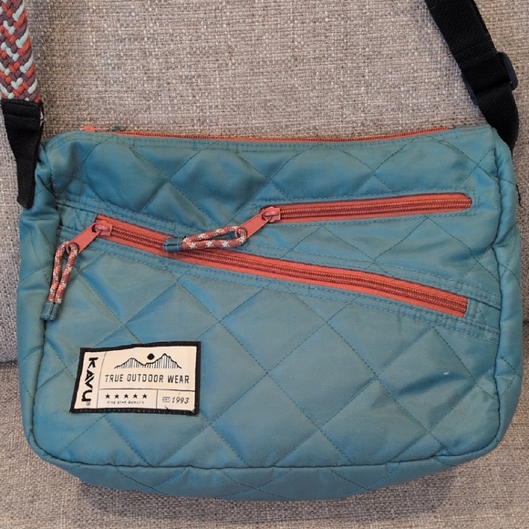 Kavu Handbags - Kavu Uptown Puff Blue Spruce Quilted Teal Cross-body Bag with Rust Zippers